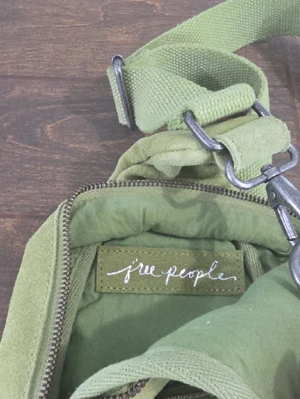 Free People Olive Green Suede Crossbody Sling Bag - Picture 2 of 3